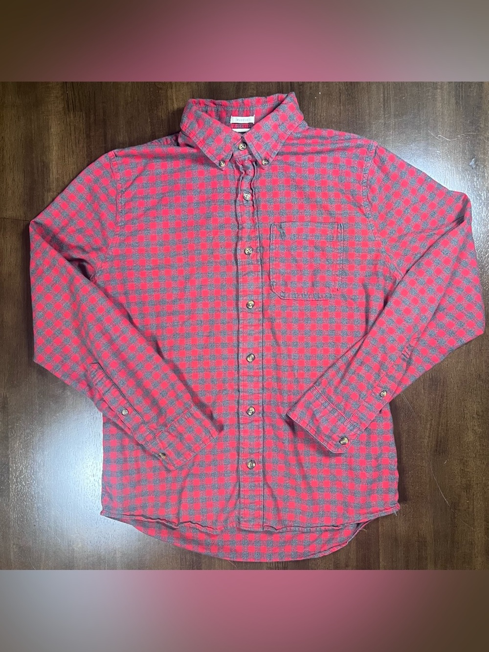 Abercrombie & Fitch Red Gray Plaid Flannel Shirt M